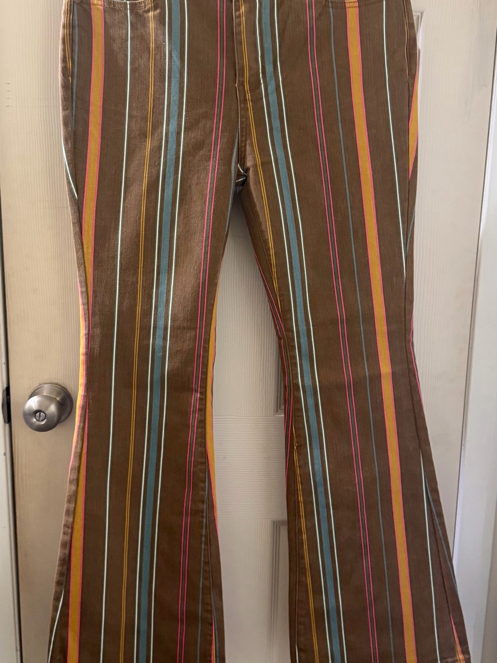 Judy Blue Brown Flare Jeans with Pink, Blue & Yellow Stripes